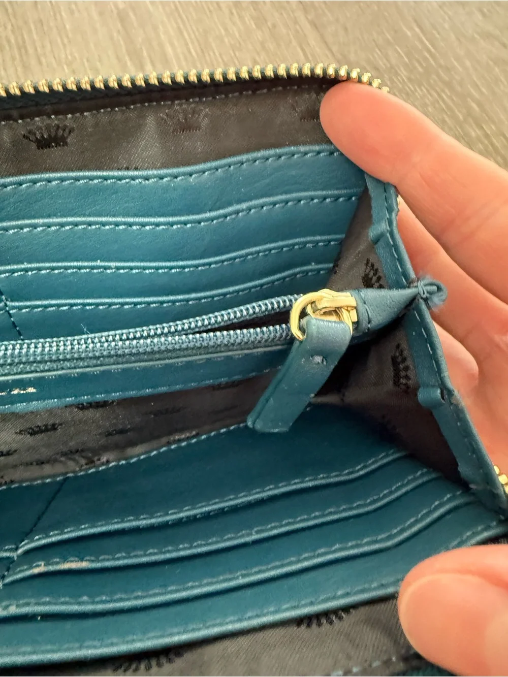 Juicy Couture Teal Suede Crystal Logo Zip Wallet
